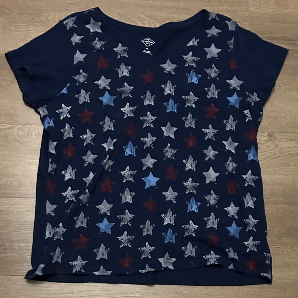 St. John's Bay Artsy Stars Design Navy Blue T-Shirt